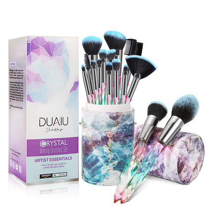 DUAIU 15pcs makeup brushes set with crystal handles front view