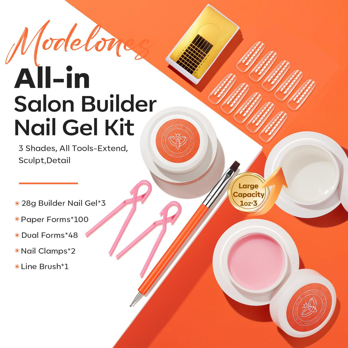 Dual-ended nail brush included in modelones Builder Nail Gel Kit