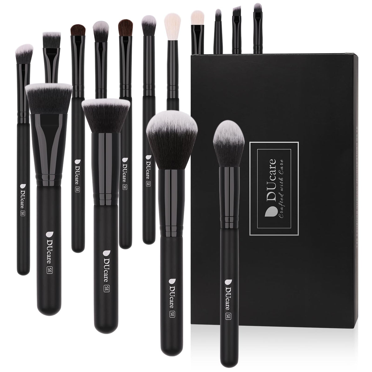 DUcare 15Pcs Kabuki Makeup Brush Set black front view