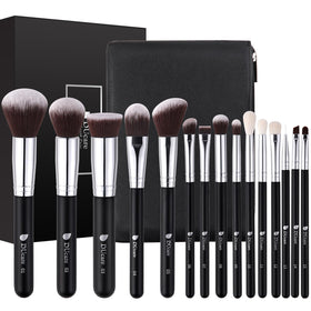 DUcare 15Pcs Makeup Brush Set with black handles and soft bristles