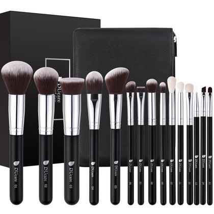DUcare 15Pcs Makeup Brush Set with black handles and soft bristles