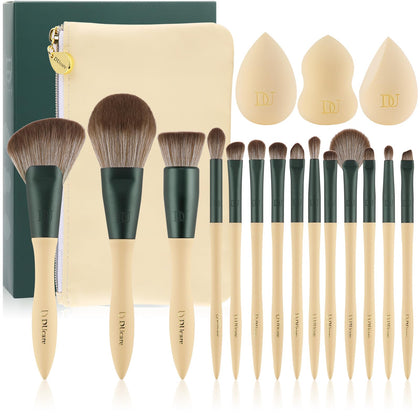 DUcare 18-Piece Makeup Brushes Set with cosmetic bag front view