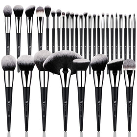 DUcare 32Pcs Makeup Brush Set with black handles and white bristle tips