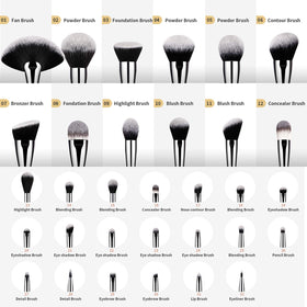 DUcare brush set featuring a fan brush for highlighter application