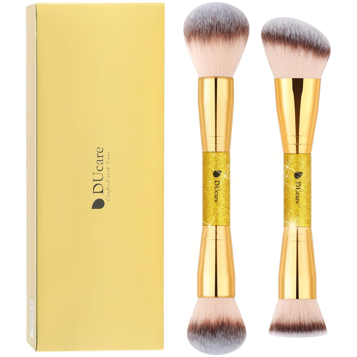 DUcare Double Ended Foundation Brush front view with glitter handle