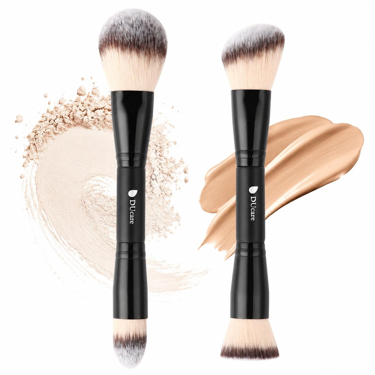 DUcare dual-ended makeup brushes set front view with black handles