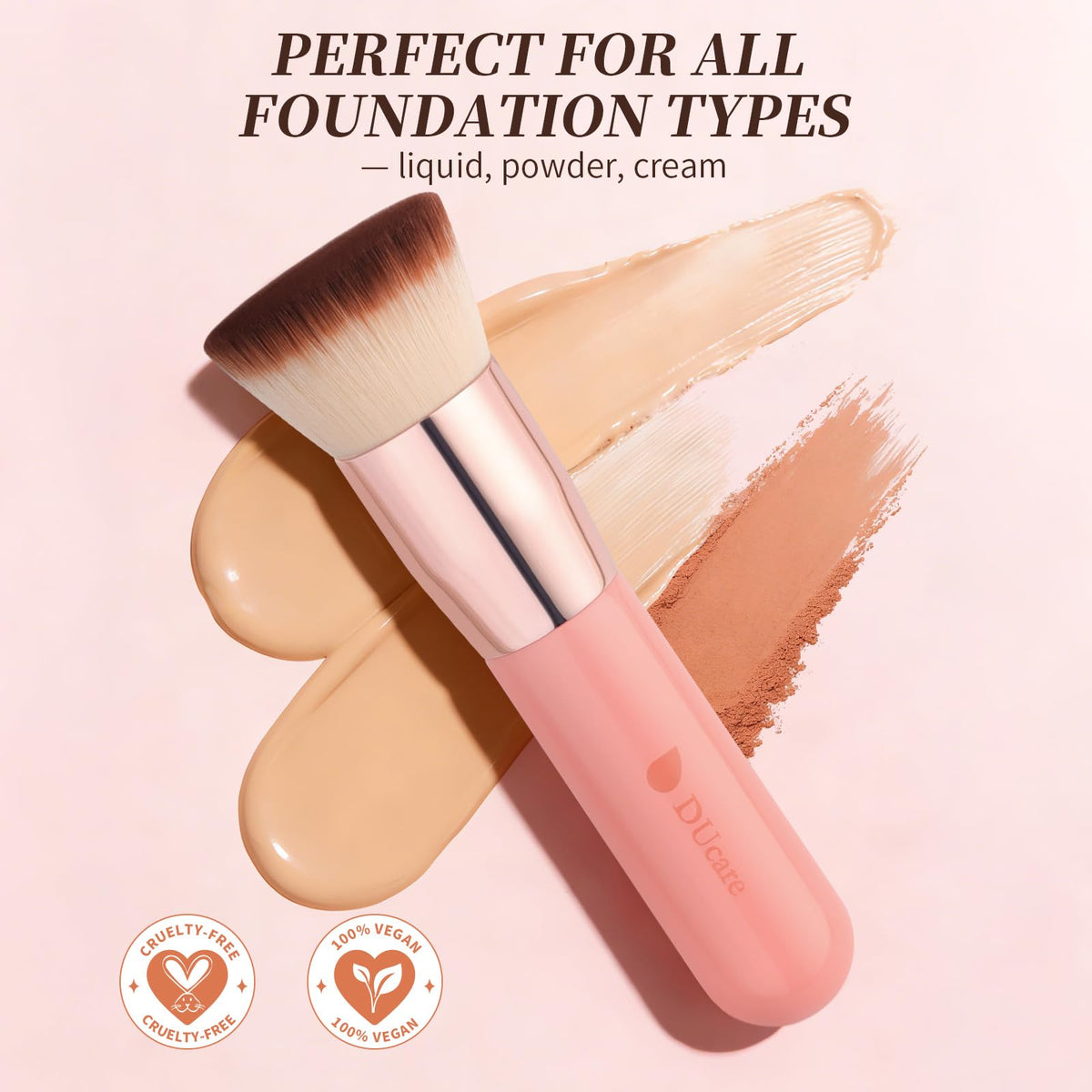 DUcare Foundation Brush Flat Top Kabuki on a vanity