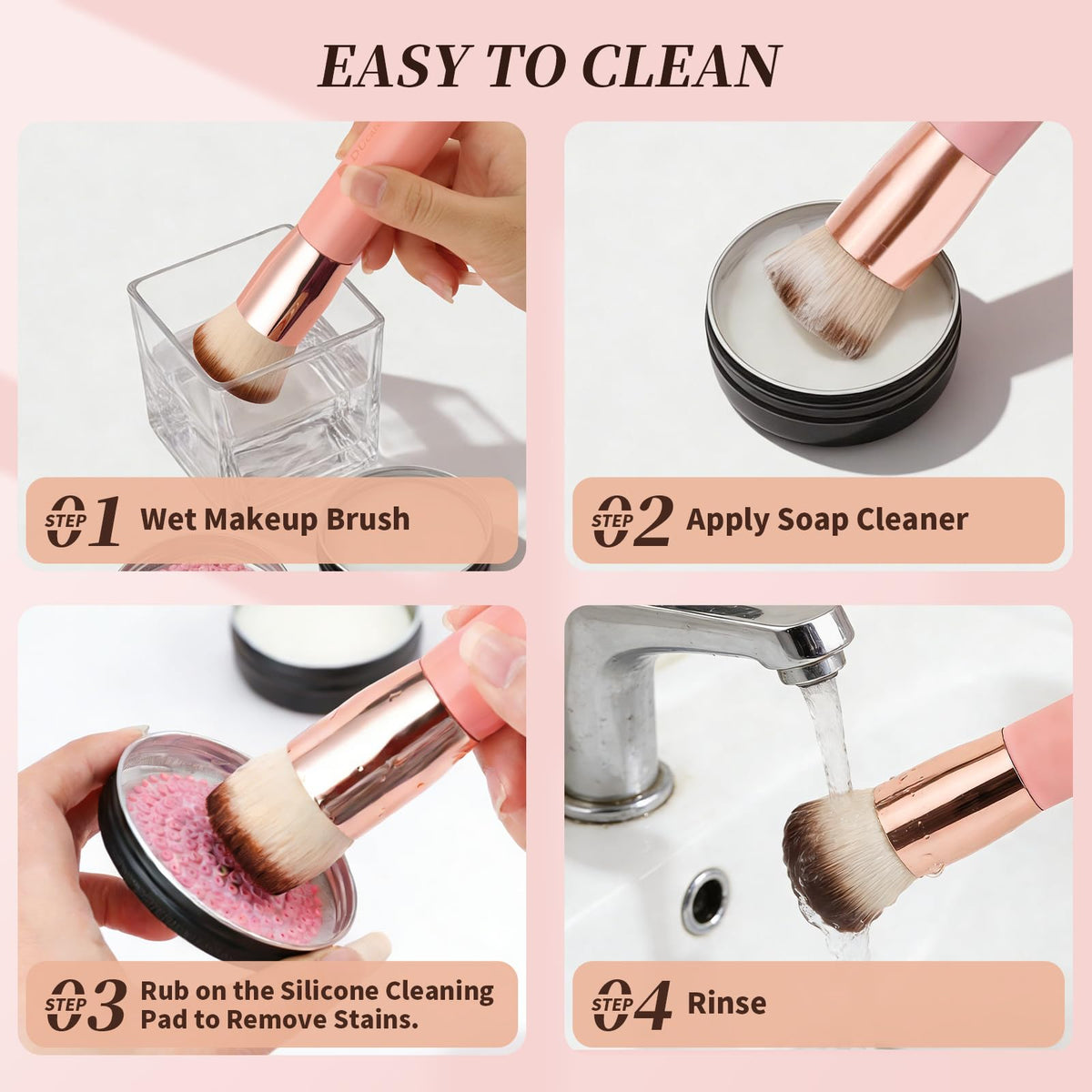 DUcare Foundation Brush Flat Top Kabuki with makeup products