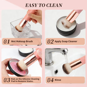 DUcare Foundation Brush Flat Top Kabuki with makeup products