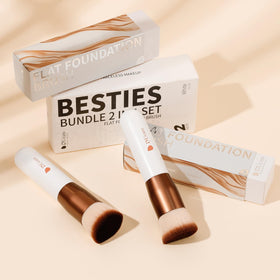 DUcare Foundation Brush Set 2pcs showing elegant white and rose gold design