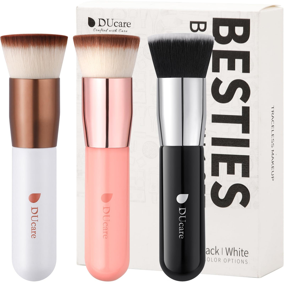 DUcare Large Flat Top Kabuki Foundation Brush set of 3 in packaging