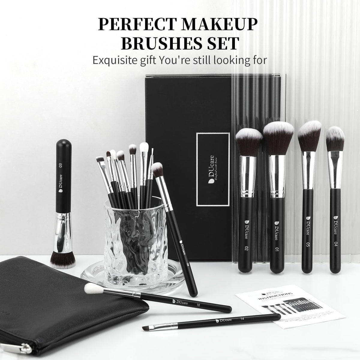 DUcare makeup brush set with detailed owner's guide