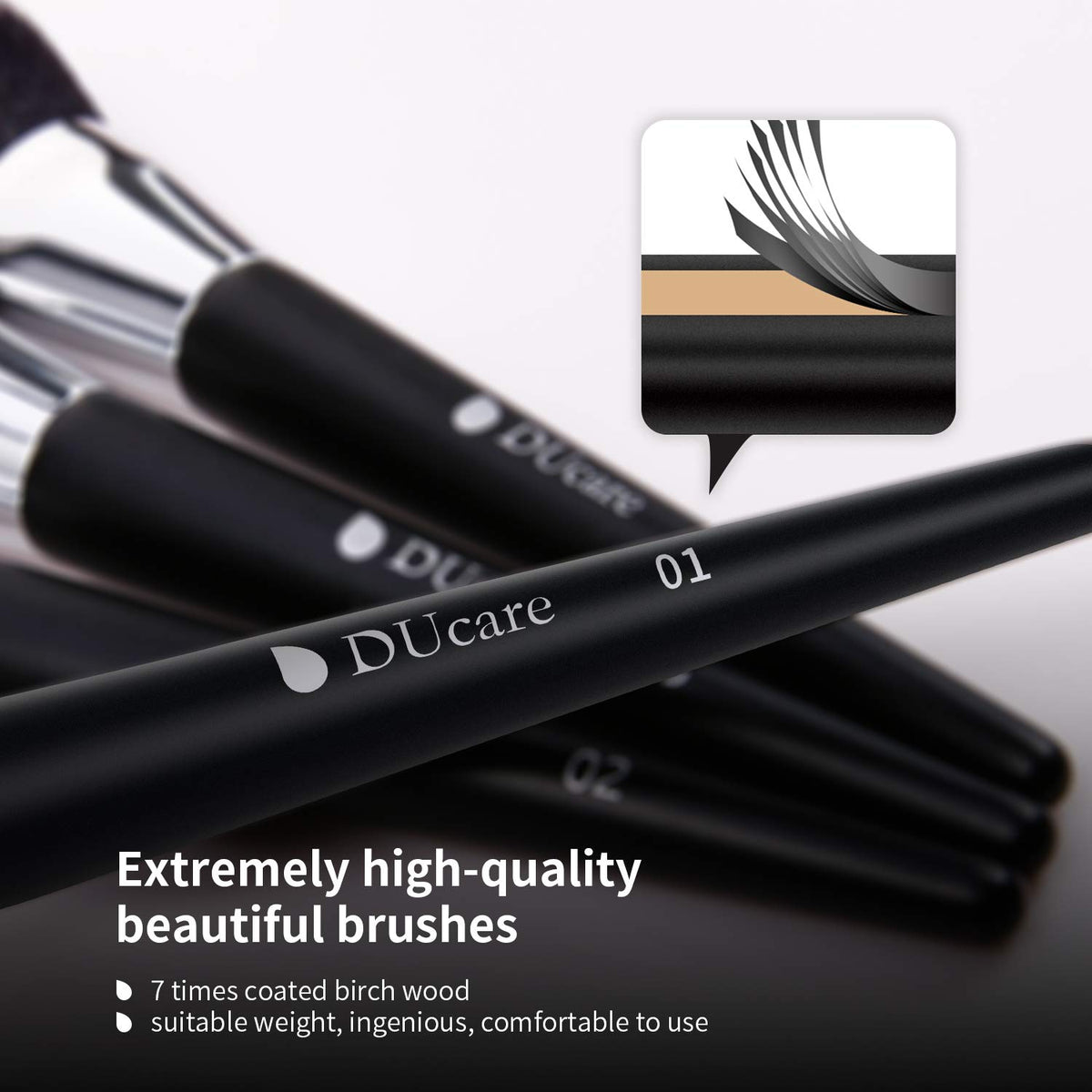 DUcare makeup brush set with owner's guide for brush techniques