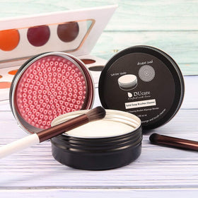 DUcare Solid Brush Cleaner in use with makeup brush