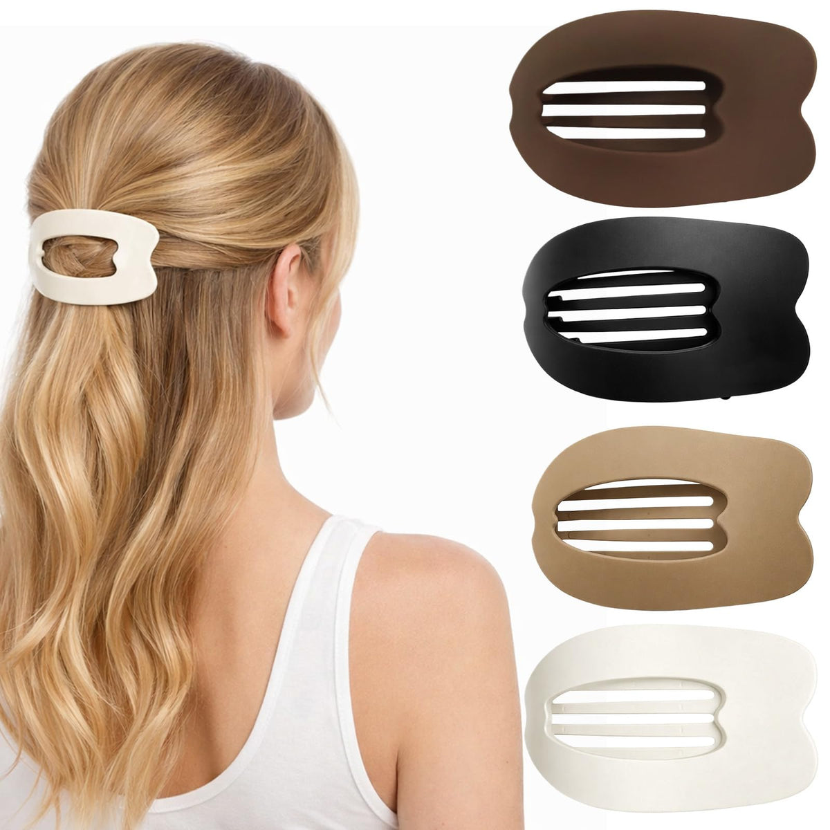 Duckbill hair clips 4-pack in leopard print, tortoise, black, and white
