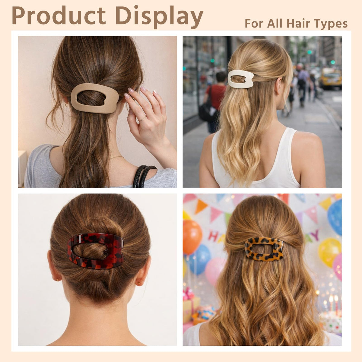 Duckbill hair clips in black, laid flat on a surface