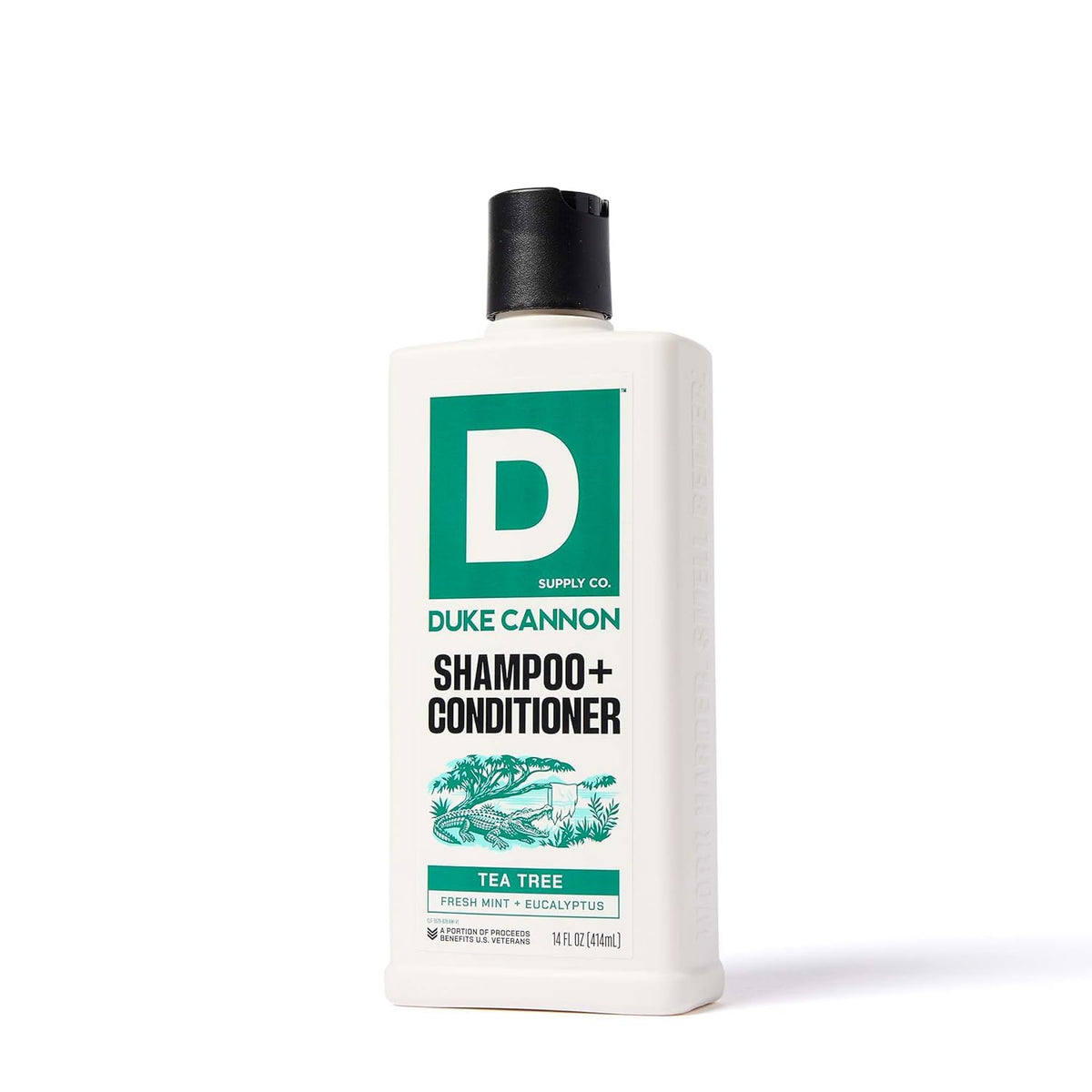 Duke Cannon 2-in-1 Shampoo and Conditioner side view showing bottle design