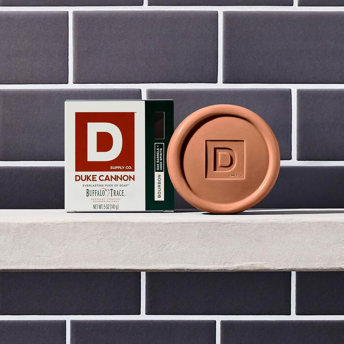 Duke Cannon Bar Soap Puck in a shower setting