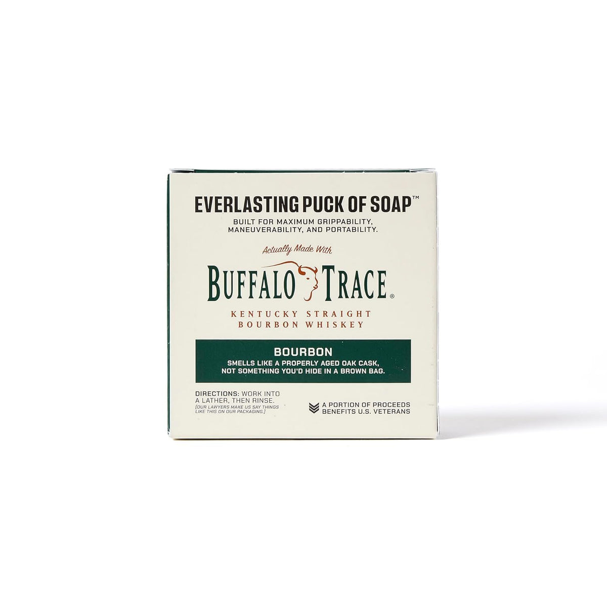 Duke Cannon Bar Soap Puck on a bathroom countertop