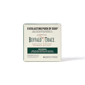 Duke Cannon Bar Soap Puck on a bathroom countertop