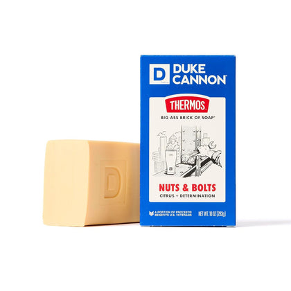 Duke Cannon Big Brick of Soap front view with Nuts & Bolts packaging