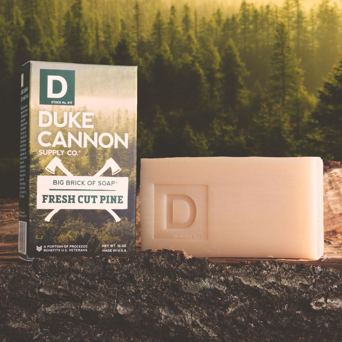 Duke Cannon Big Brick of Soap in a rustic bathroom setting