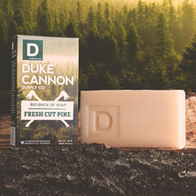 Duke Cannon Big Brick of Soap in a rustic bathroom setting
