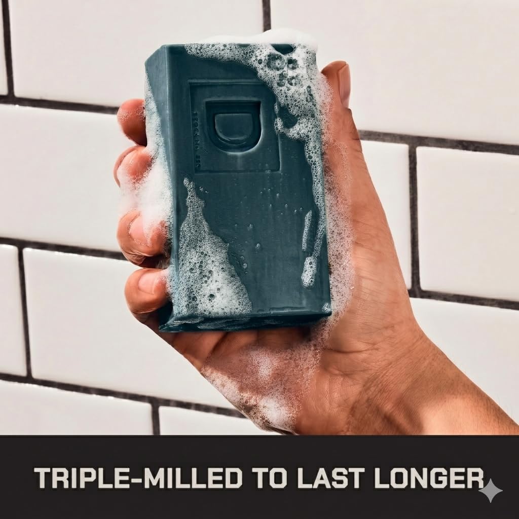 Duke Cannon Big Brick of Soap on a rustic wooden surface