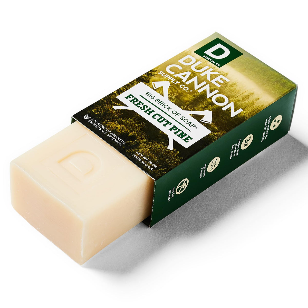 Duke Cannon Big Brick of Soap showing fresh cut pine scent packaging