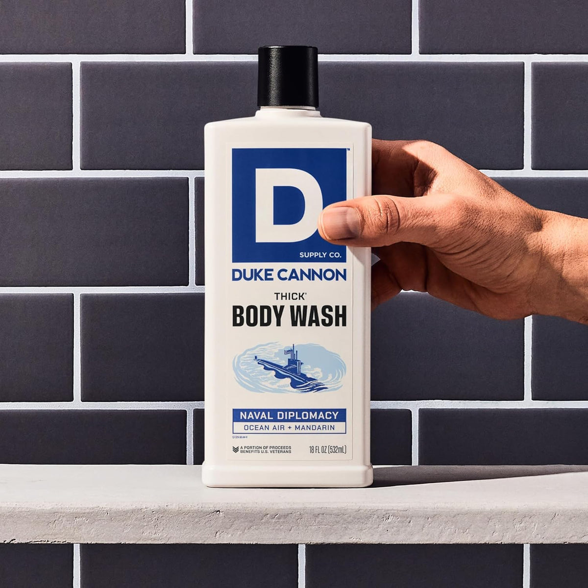 Duke Cannon body wash lather on skin