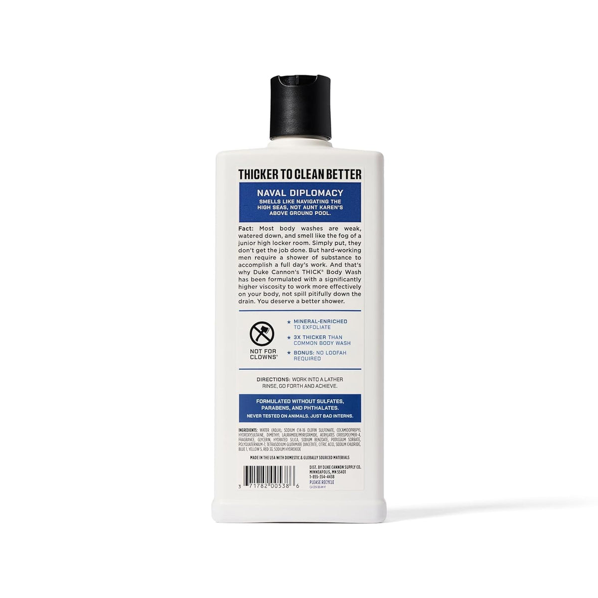 Duke Cannon body wash packaging and dimensions