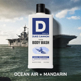 Duke Cannon body wash pouring into hand