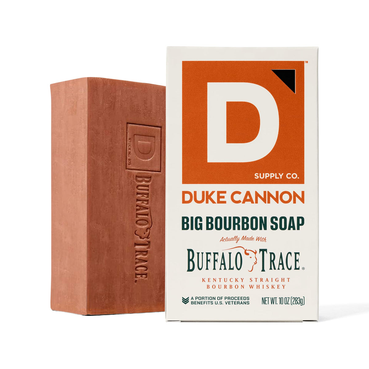 Duke Cannon Bourbon Soap Bar size comparison with standard soap