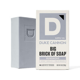 Duke Cannon Extra Large Bar Soap on a soap dish