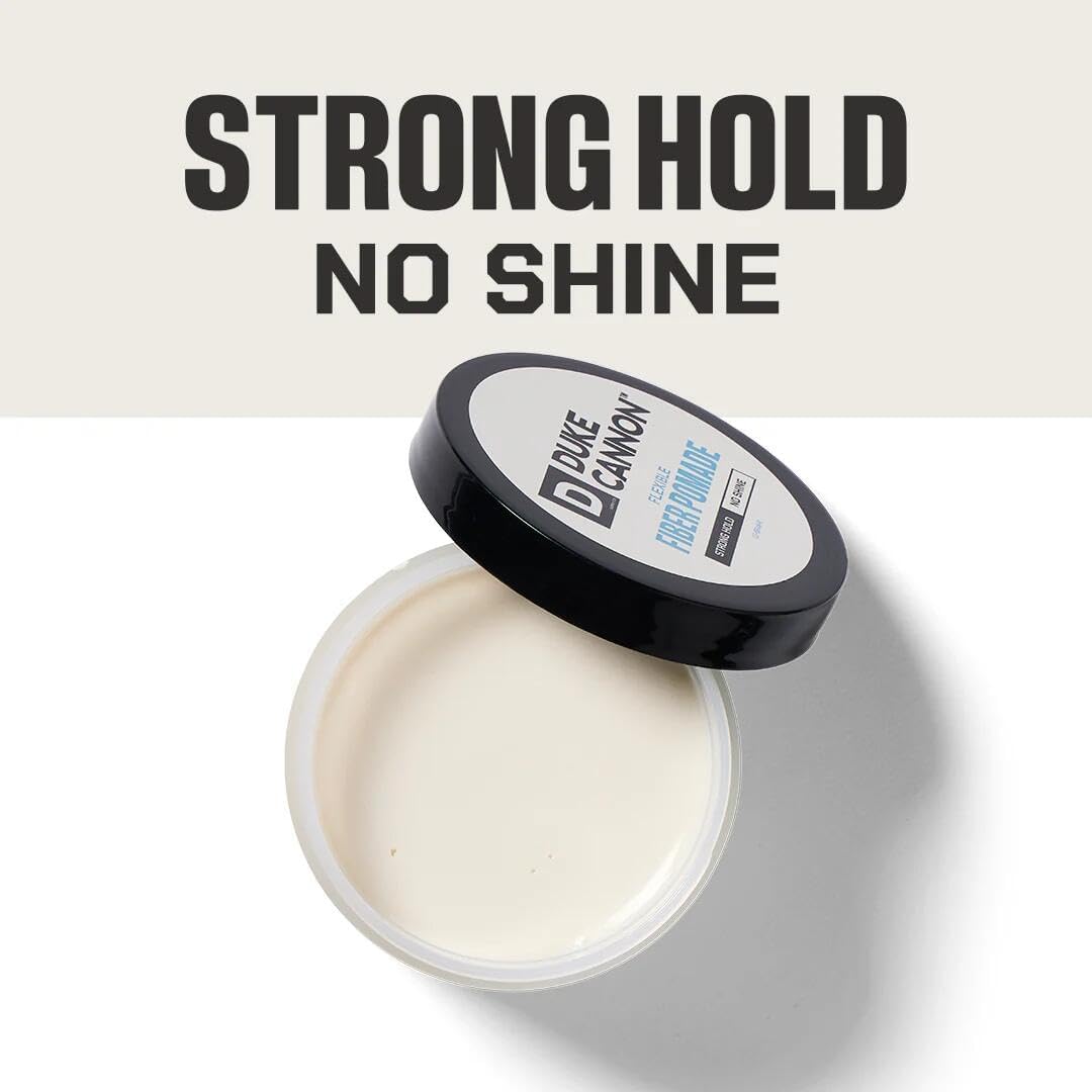 Duke Cannon Fiber Pomade packaging with woodsy scent description