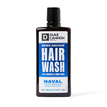 Duke Cannon News Anchor 2-in-1 Hair Wash front view, 14 oz.
