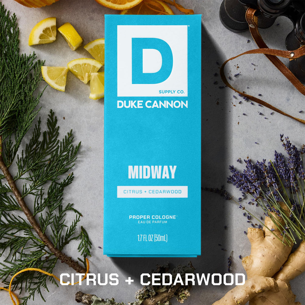 Duke Cannon Proper Cologne Midway bottle with cap