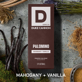 Duke Cannon Proper Cologne Palomino bottle side view