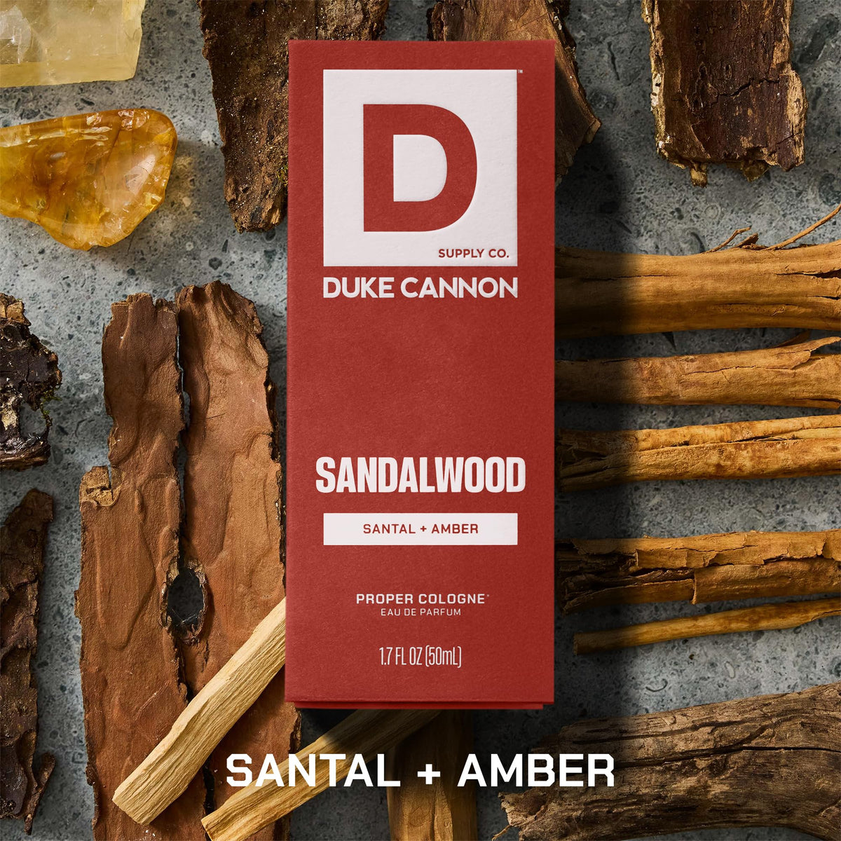 Duke Cannon Proper Cologne Sandalwood 1.7 fl oz bottle side view