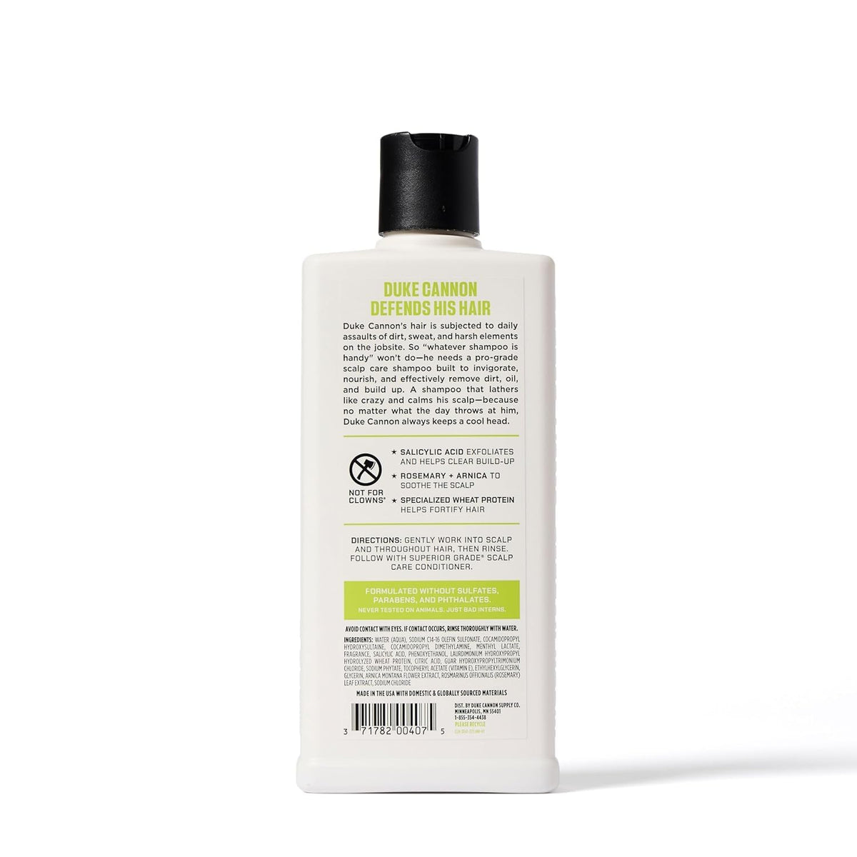 Duke Cannon Scalp Care Shampoo bottle side view