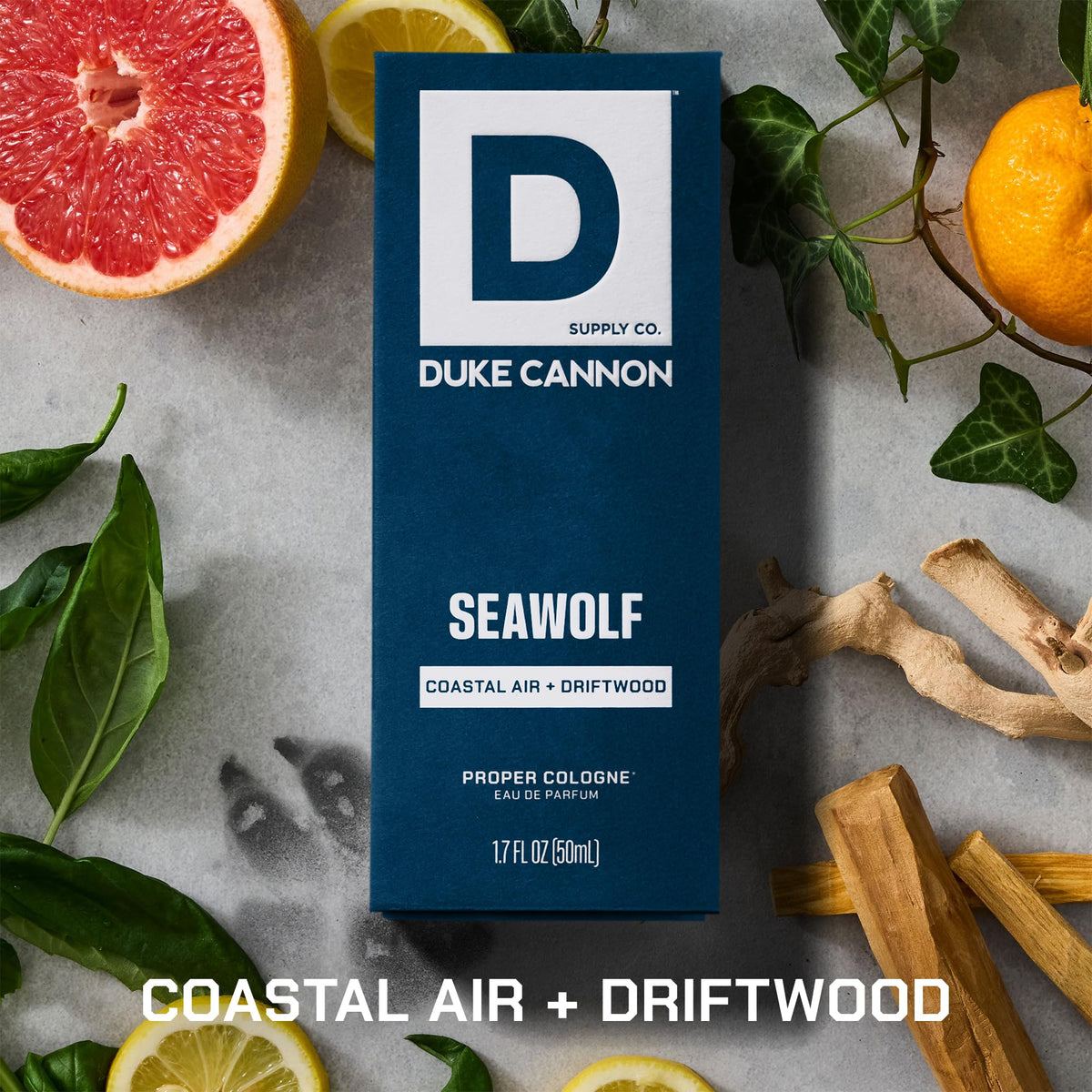 Duke Cannon Seawolf Cologne bottle side view