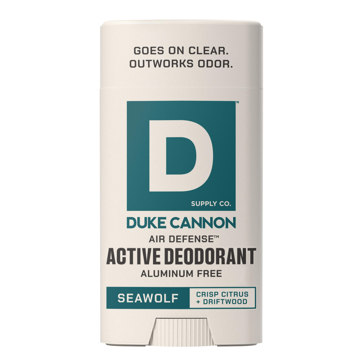 Duke Cannon Seawolf Deodorant front view with clear glide stick