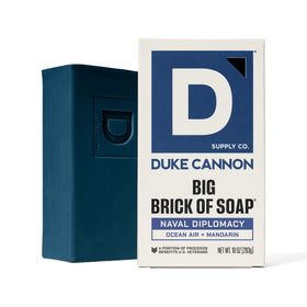 Duke Cannon soap used in a bathroom setting