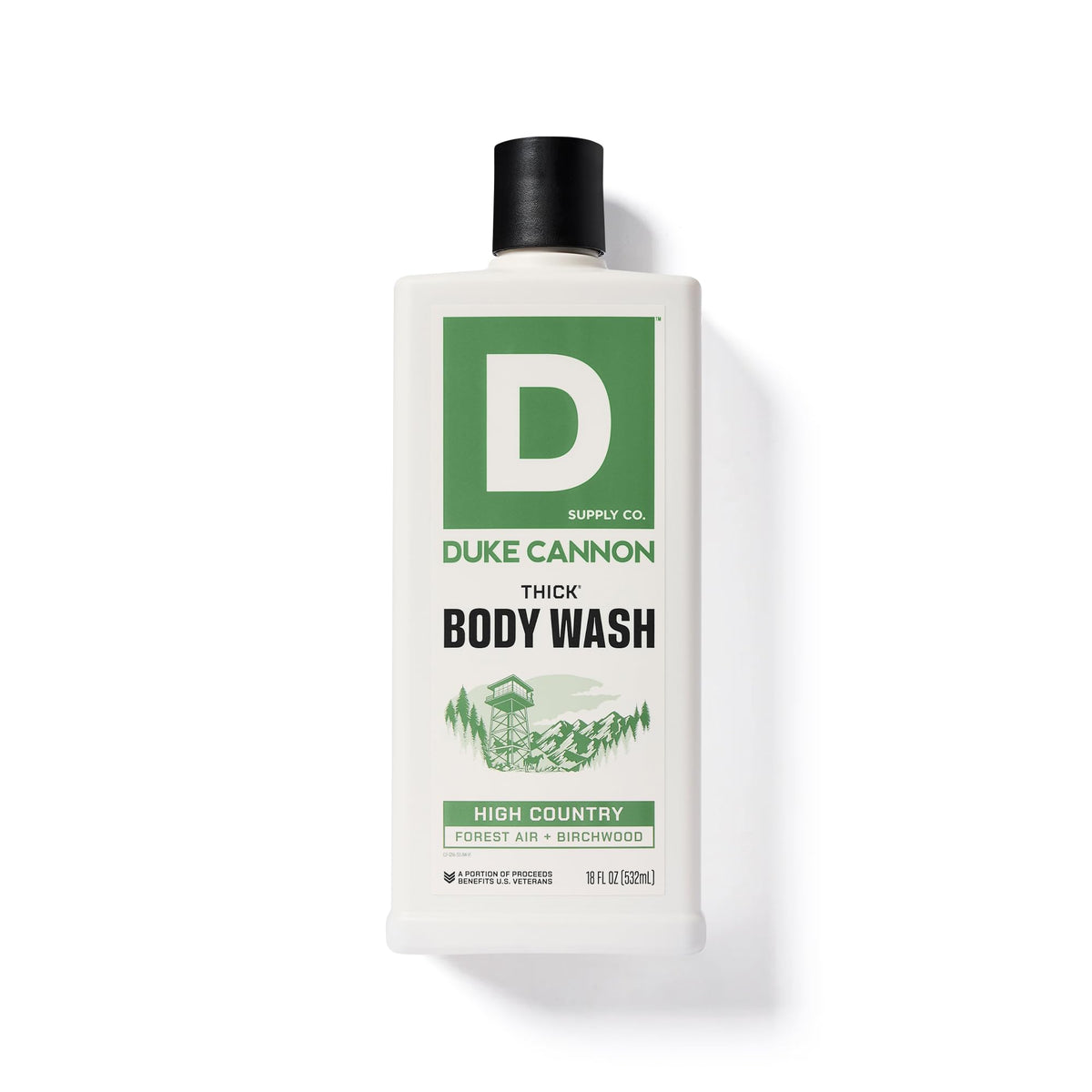Duke Cannon THICK Body Wash 18oz with forest background
