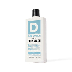 Duke Cannon Thick Body Wash in a bathroom setting