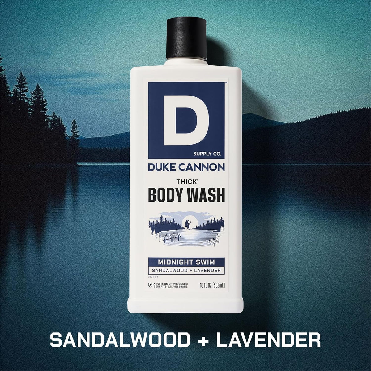 Duke Cannon Thick Body Wash Midnight Swim back view with label details