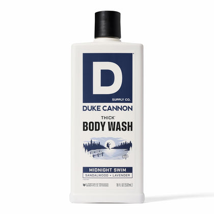 Duke Cannon Thick Body Wash Midnight Swim front view 18 oz bottle