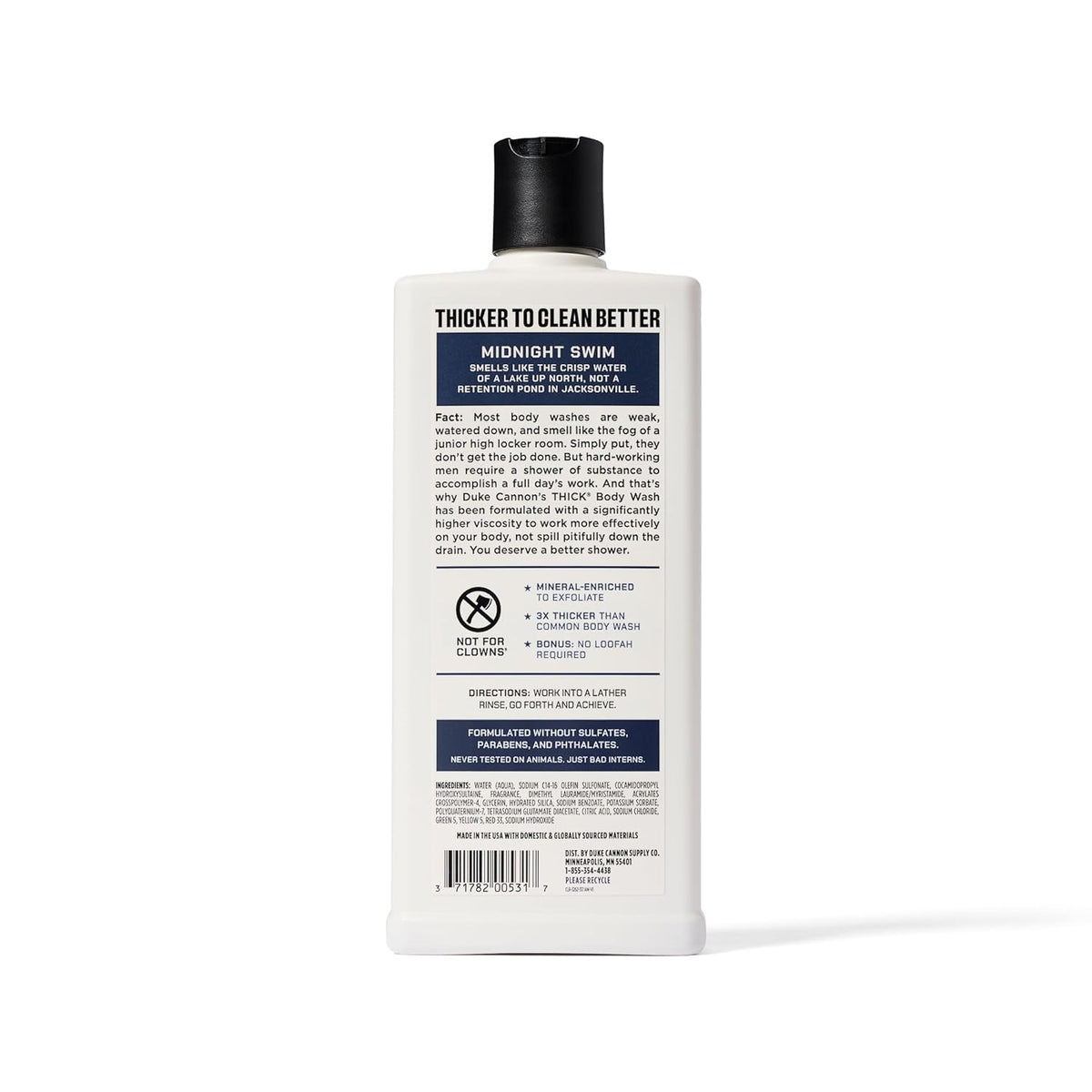 Duke Cannon Thick Body Wash Midnight Swim packaging details