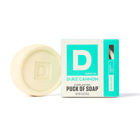 Duke Cannon Tropic Drift Men's Soap Puck front view with packaging
