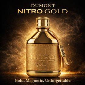 Dumont Nitro Gold Extrait De Parfum bottle with citrus fruits
